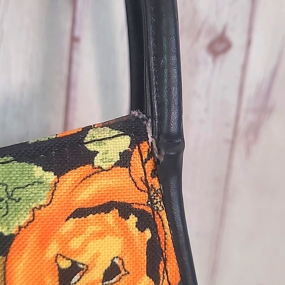 Pumpkin & Ghost Mini Halloween Print Zip Square Shoulder Bag Purse Tote 10" - Picture 5 of 17